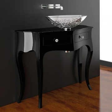 LEONARDO CANTO XL BLACK ICE OVAL - Floor-standing console sink with drawers by Glass Design - view 3